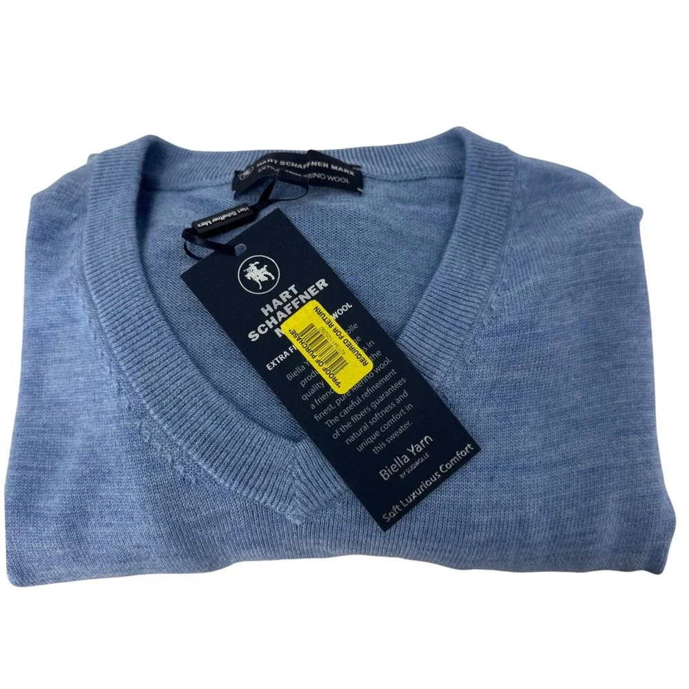 Hart Schaffner Marx Extra Fine Merino Wool V-Neck Sweater Light Blue XL NEW